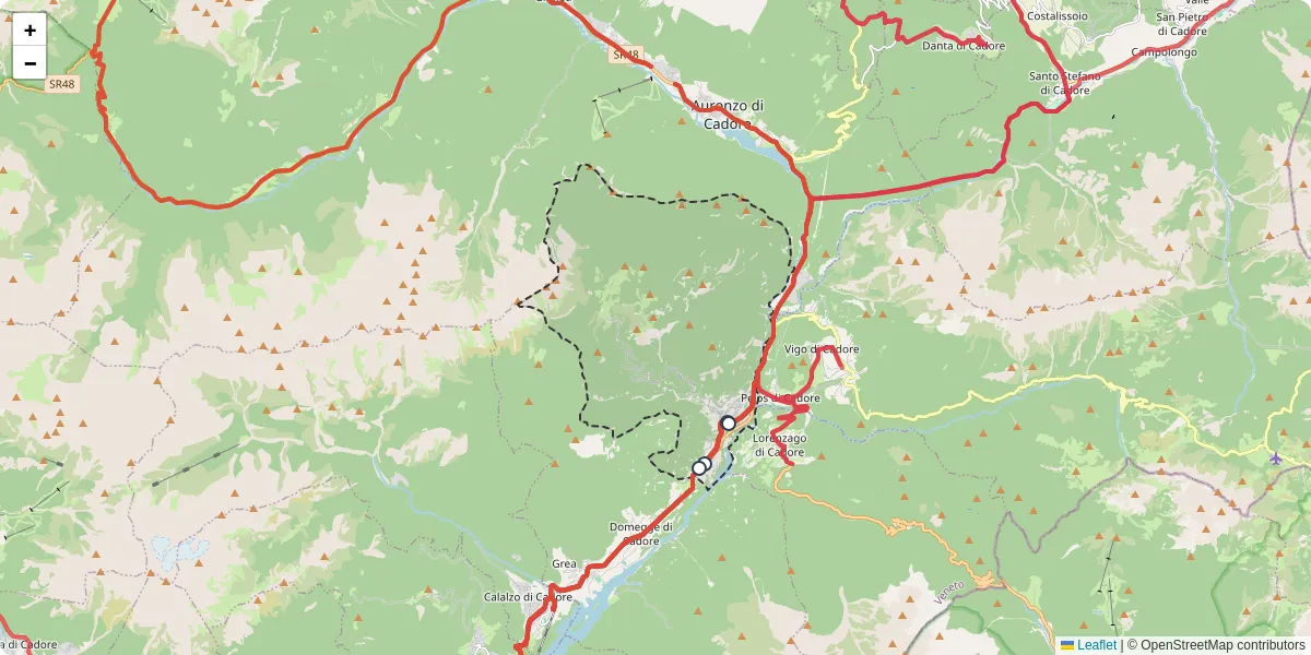 Mappa dettagliata del trasporto pubblico a Lozzo di Cadore con linee autobus, tram e collegamenti