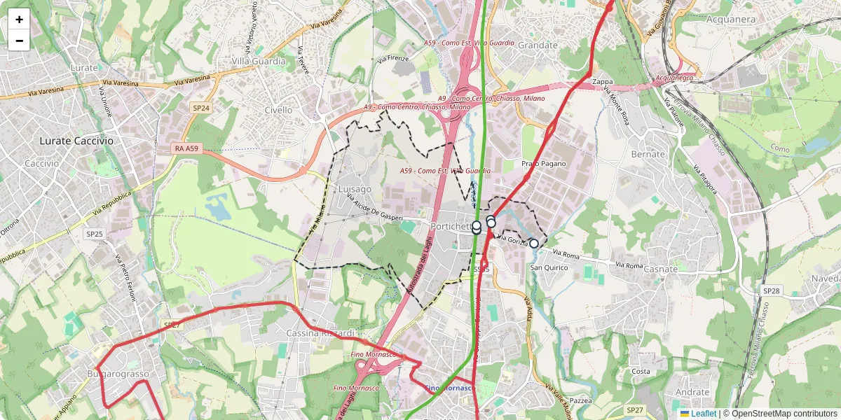 Mappa dettagliata del trasporto pubblico a Luisago con linee autobus, tram e collegamenti