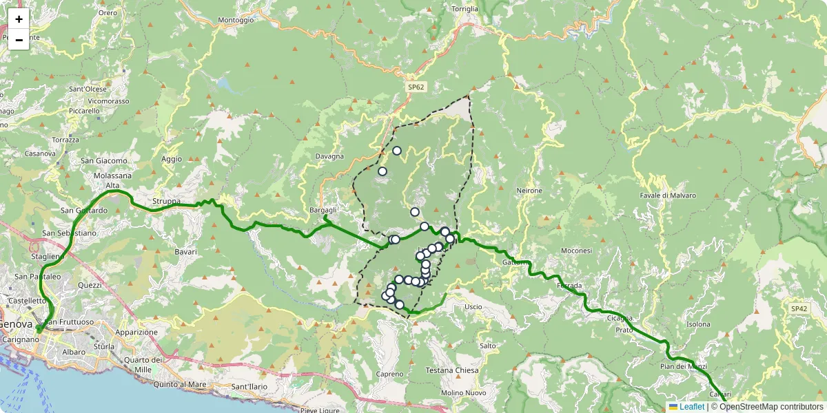 Mappa dettagliata del trasporto pubblico a Lumarzo con linee autobus, tram e collegamenti