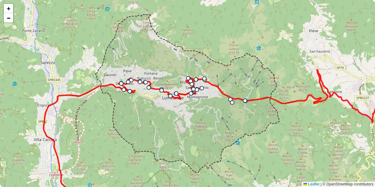 Mappa dettagliata del trasporto pubblico a Lumezzane con linee autobus, tram e collegamenti