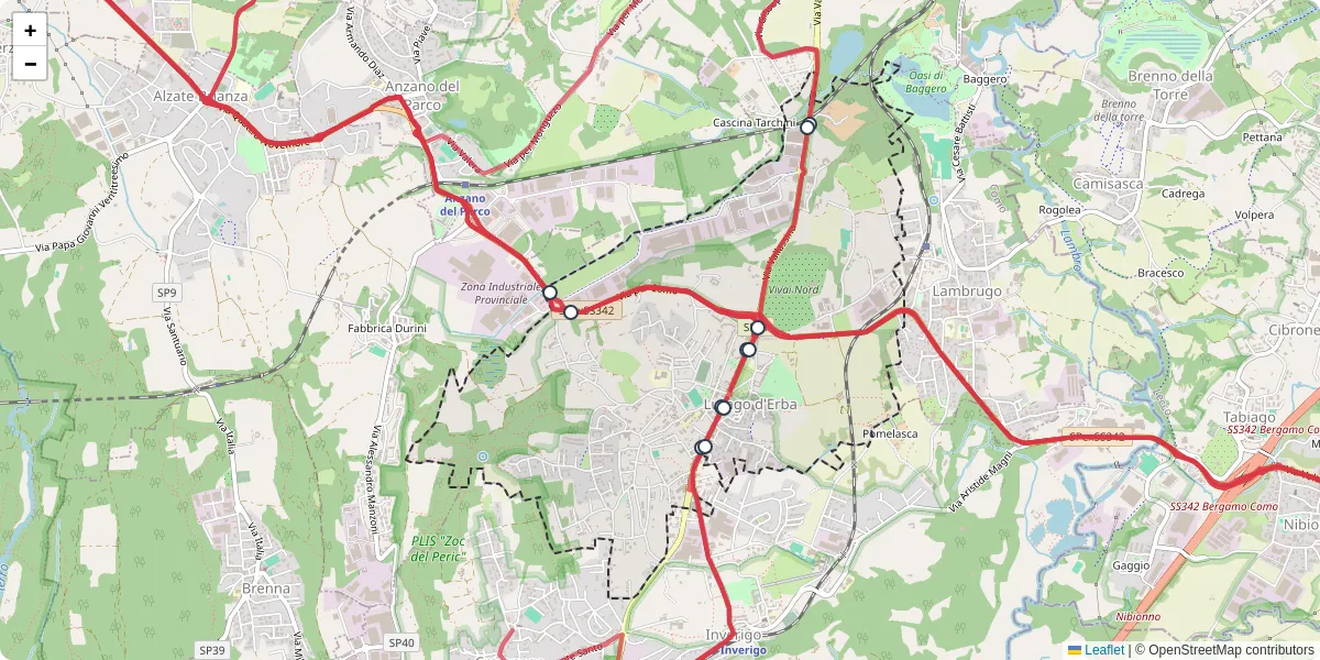 Mappa dettagliata del trasporto pubblico a Lurago d'Erba con linee autobus, tram e collegamenti