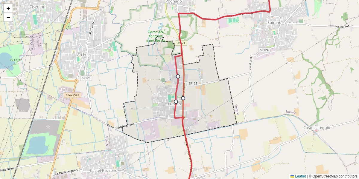 Mappa dettagliata del trasporto pubblico a Lurano con linee autobus, tram e collegamenti