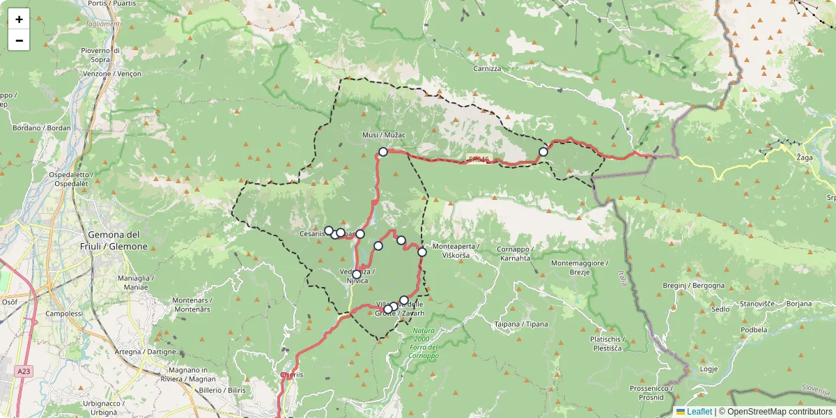 Mappa dettagliata del trasporto pubblico a Lusevera / Bardo con linee autobus, tram e collegamenti