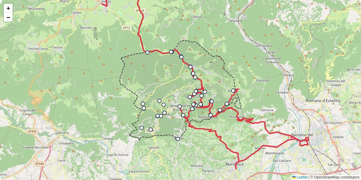 Mappa dettagliata del trasporto pubblico a Lusiana Conco con linee autobus, tram e collegamenti