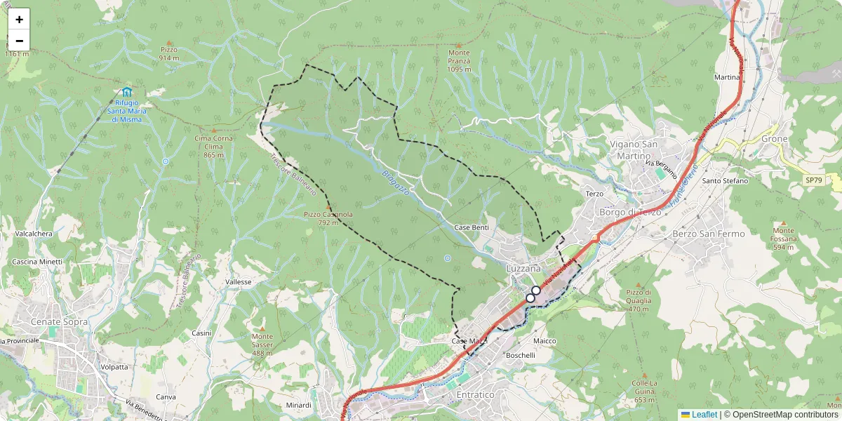 Mappa dettagliata del trasporto pubblico a Luzzana con linee autobus, tram e collegamenti