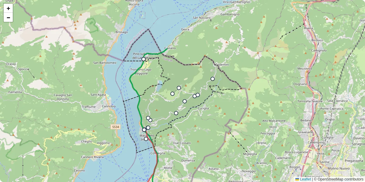 Mappa dettagliata del trasporto pubblico a Maccagno con Pino e Veddasca con linee autobus, tram e collegamenti