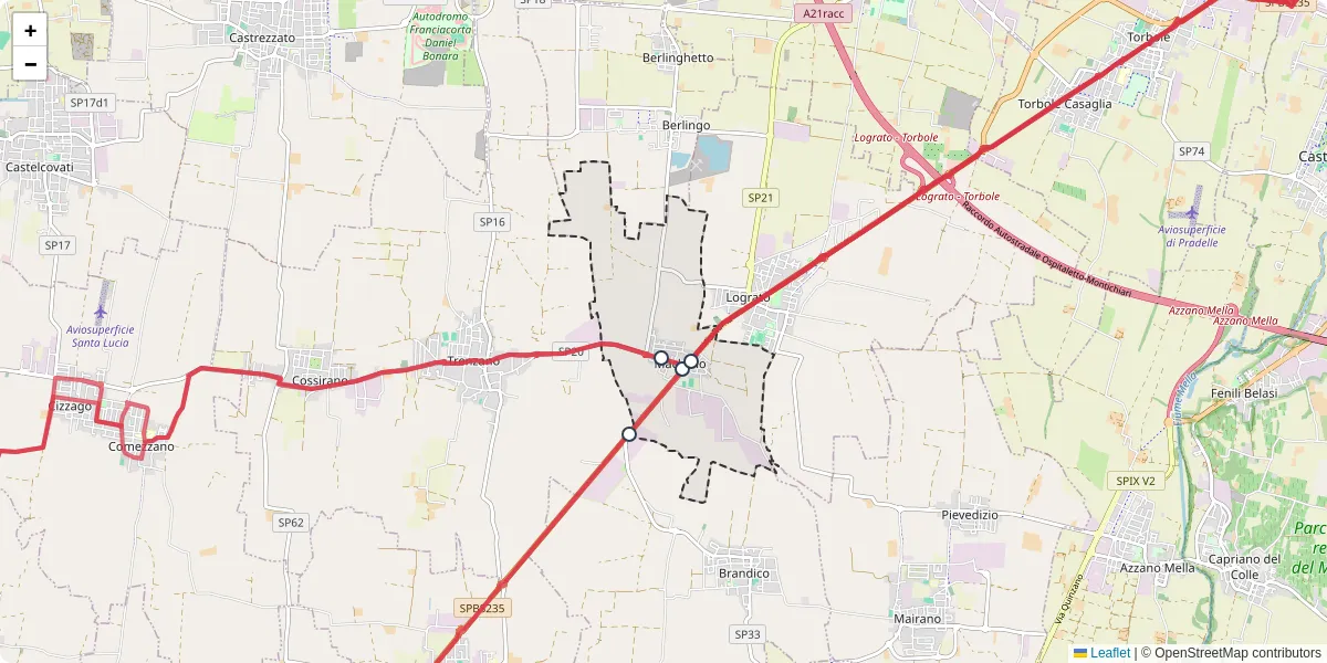 Mappa dettagliata del trasporto pubblico a Maclodio con linee autobus, tram e collegamenti