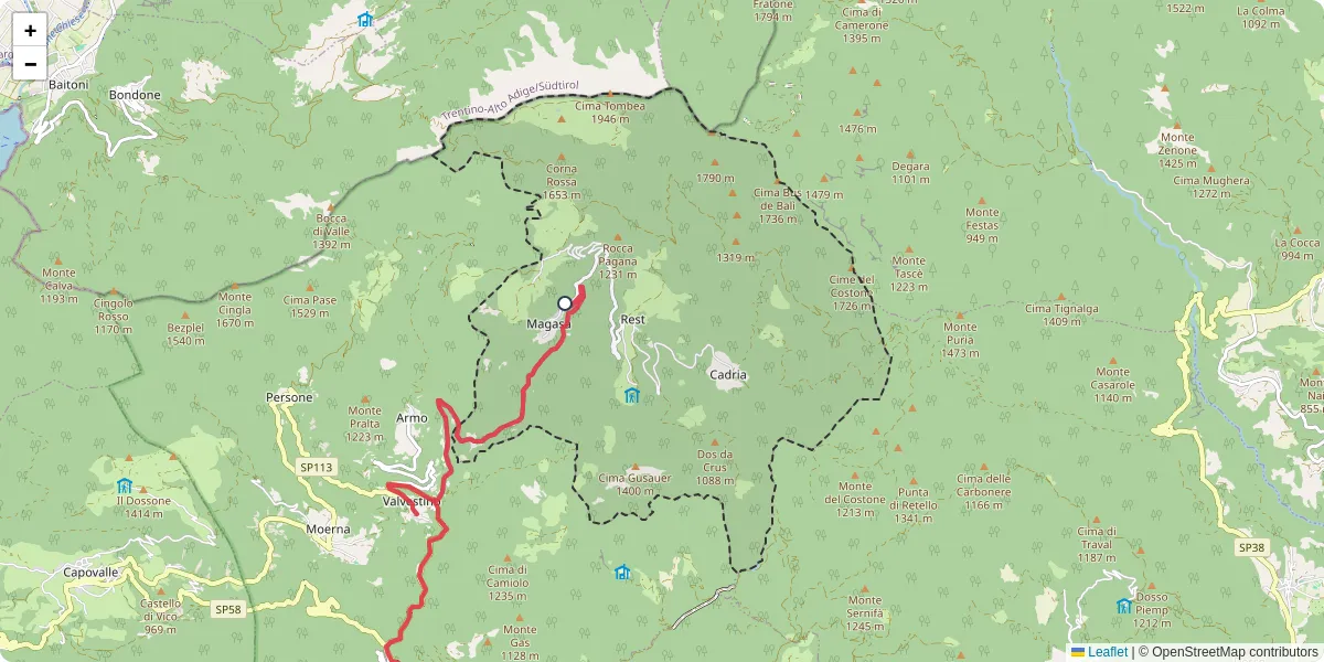Mappa dettagliata del trasporto pubblico a Magasa con linee autobus, tram e collegamenti