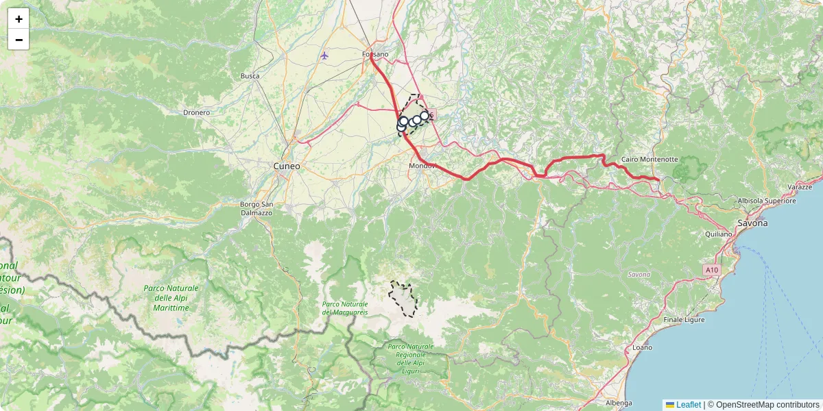 Mappa dettagliata del trasporto pubblico a Magliano Alpi con linee autobus, tram e collegamenti