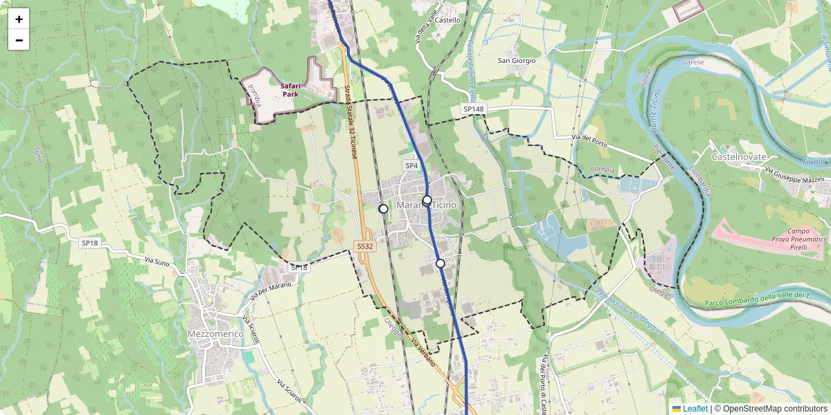 Mappa dettagliata del trasporto pubblico a Marano Ticino con linee autobus, tram e collegamenti