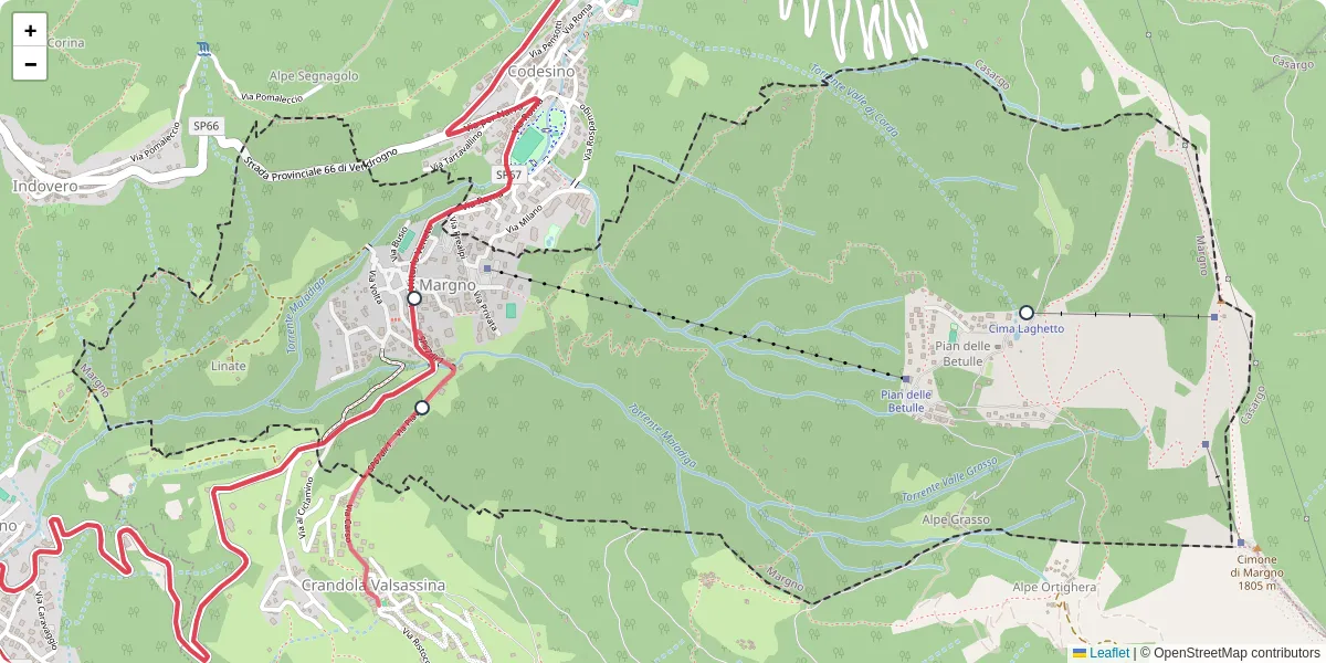 Mappa dettagliata del trasporto pubblico a Margno con linee autobus, tram e collegamenti