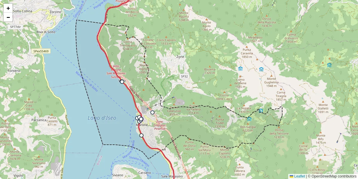 Mappa dettagliata del trasporto pubblico a Marone con linee autobus, tram e collegamenti