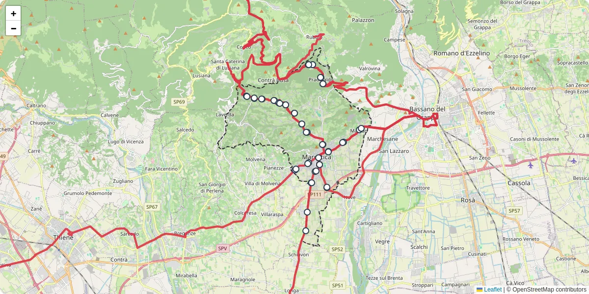 Mappa dettagliata del trasporto pubblico a Marostica con linee autobus, tram e collegamenti