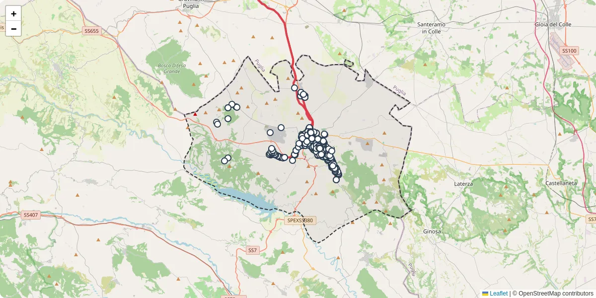 Mappa dettagliata del trasporto pubblico a Matera con linee autobus, tram e collegamenti
