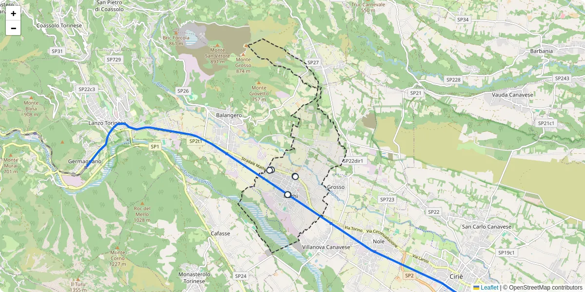 Mappa dettagliata del trasporto pubblico a Mathi con linee autobus, tram e collegamenti