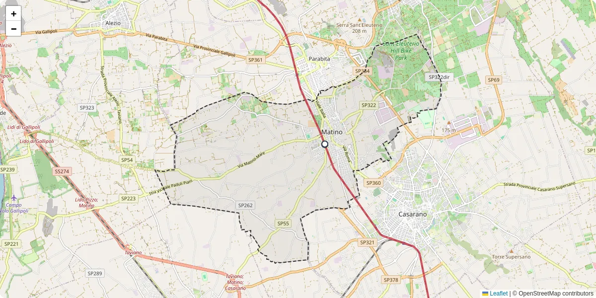 Mappa dettagliata del trasporto pubblico a Matino con linee autobus, tram e collegamenti