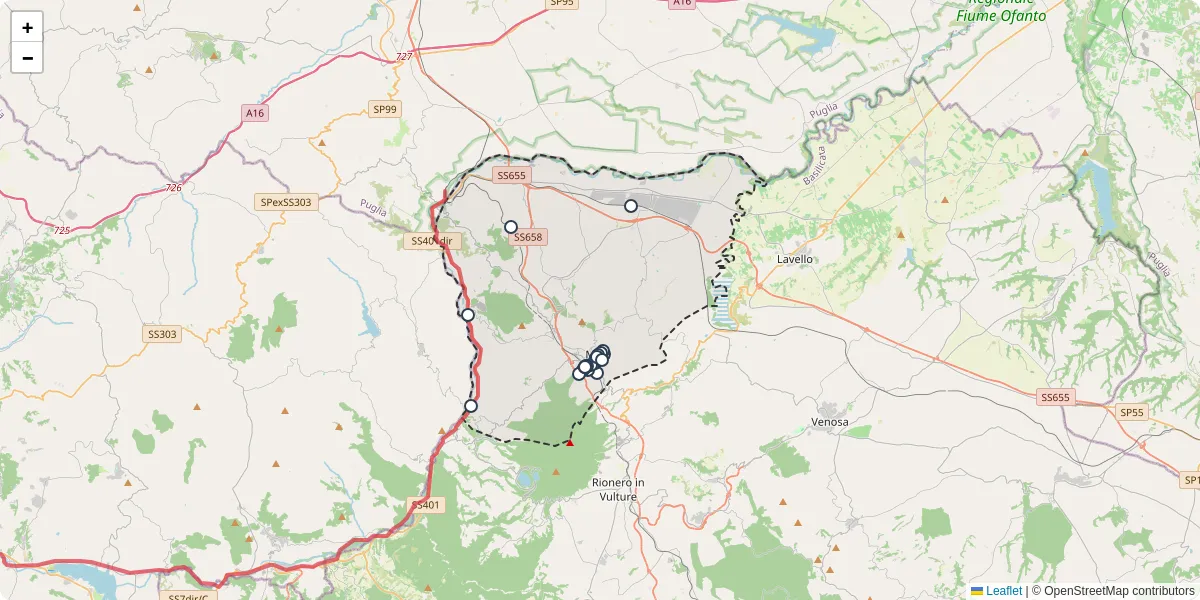 Mappa dettagliata del trasporto pubblico a Melfi con linee autobus, tram e collegamenti