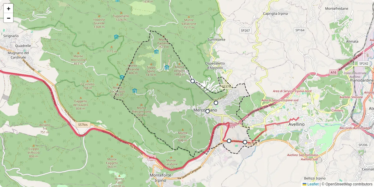 Mappa dettagliata del trasporto pubblico a Mercogliano con linee autobus, tram e collegamenti