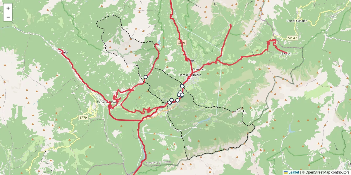Mappa dettagliata del trasporto pubblico a Mezzano con linee autobus, tram e collegamenti