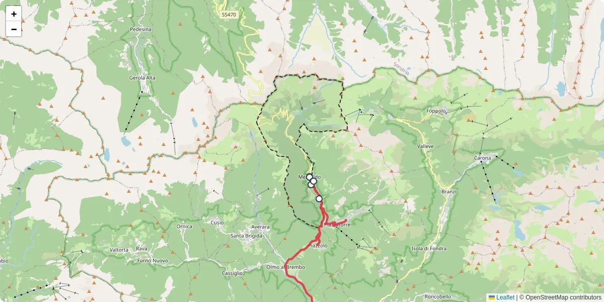 Mappa dettagliata del trasporto pubblico a Mezzoldo con linee autobus, tram e collegamenti