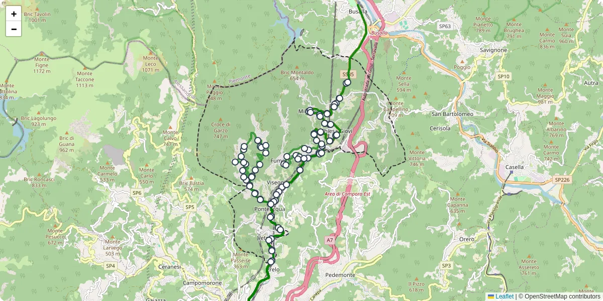 Mappa dettagliata del trasporto pubblico a Mignanego con linee autobus, tram e collegamenti