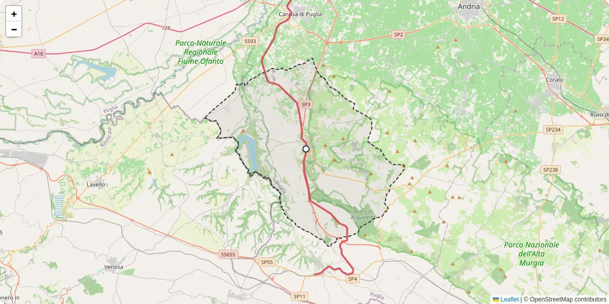 Mappa dettagliata del trasporto pubblico a Minervino Murge con linee autobus, tram e collegamenti