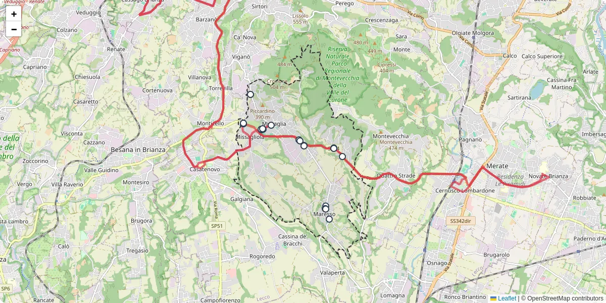 Mappa dettagliata del trasporto pubblico a Missaglia con linee autobus, tram e collegamenti