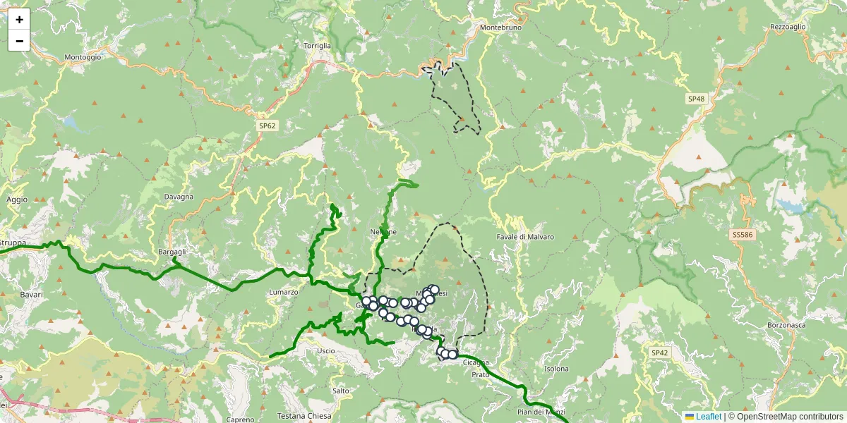Mappa dettagliata del trasporto pubblico a Moconesi con linee autobus, tram e collegamenti
