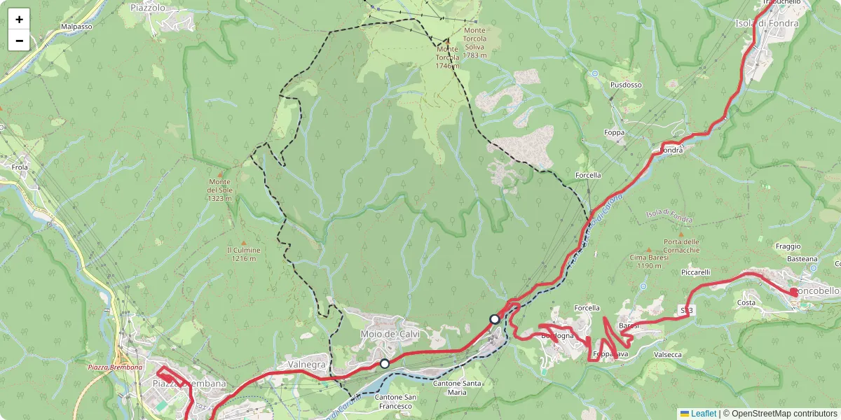 Mappa dettagliata del trasporto pubblico a Moio de' Calvi con linee autobus, tram e collegamenti
