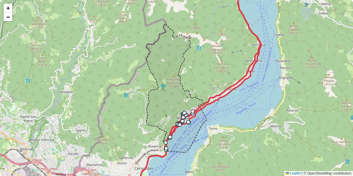 Mappa dettagliata del trasporto pubblico a Moltrasio con linee autobus, tram e collegamenti