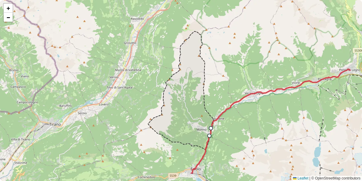 Mappa dettagliata del trasporto pubblico a Monno con linee autobus, tram e collegamenti
