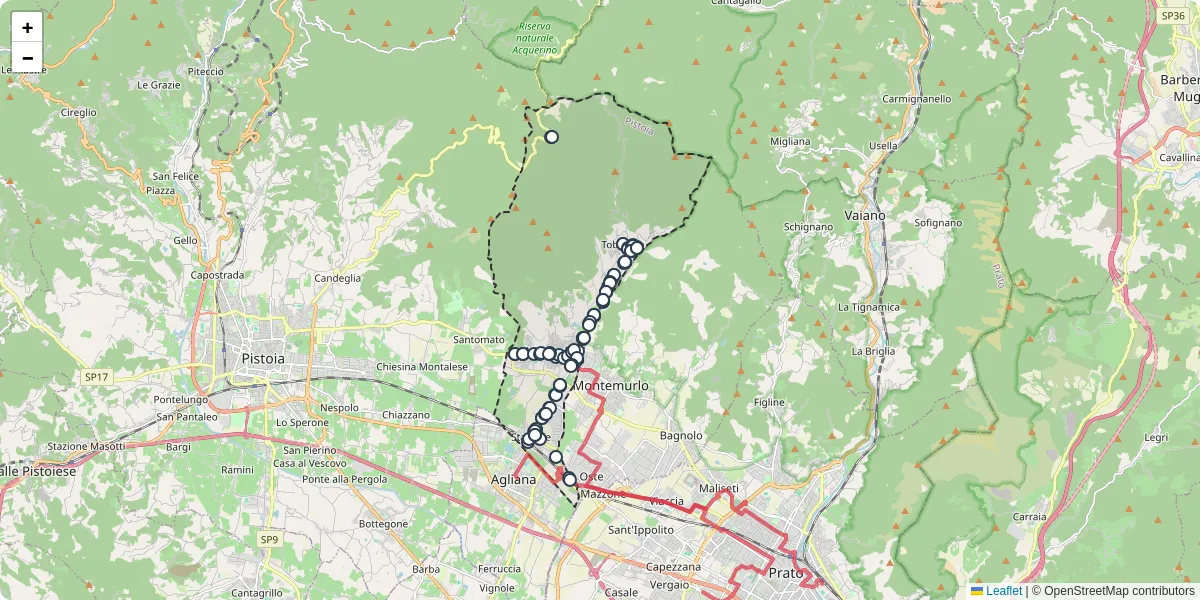 Mappa dettagliata del trasporto pubblico a Montale con linee autobus, tram e collegamenti