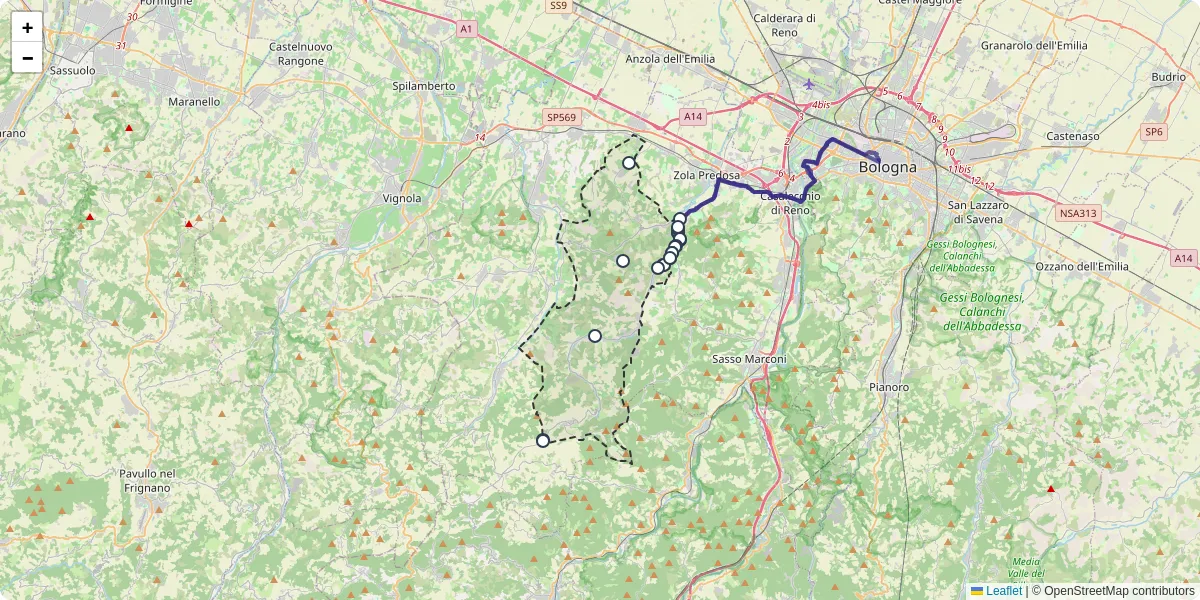 Mappa dettagliata del trasporto pubblico a Monte San Pietro con linee autobus, tram e collegamenti