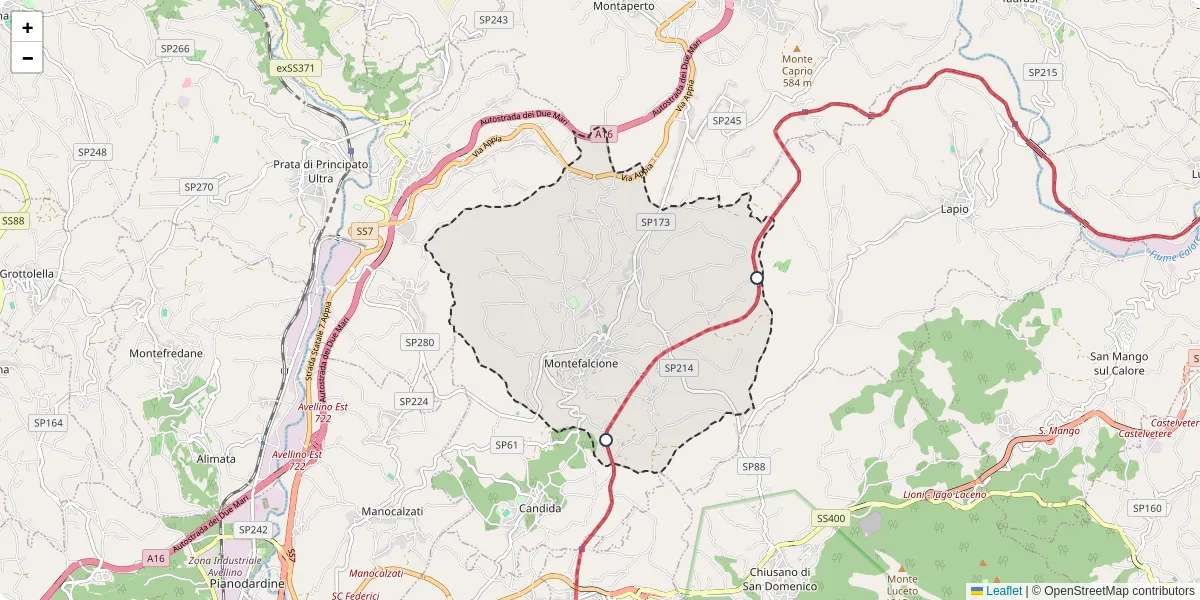 Mappa dettagliata del trasporto pubblico a Montefalcione con linee autobus, tram e collegamenti