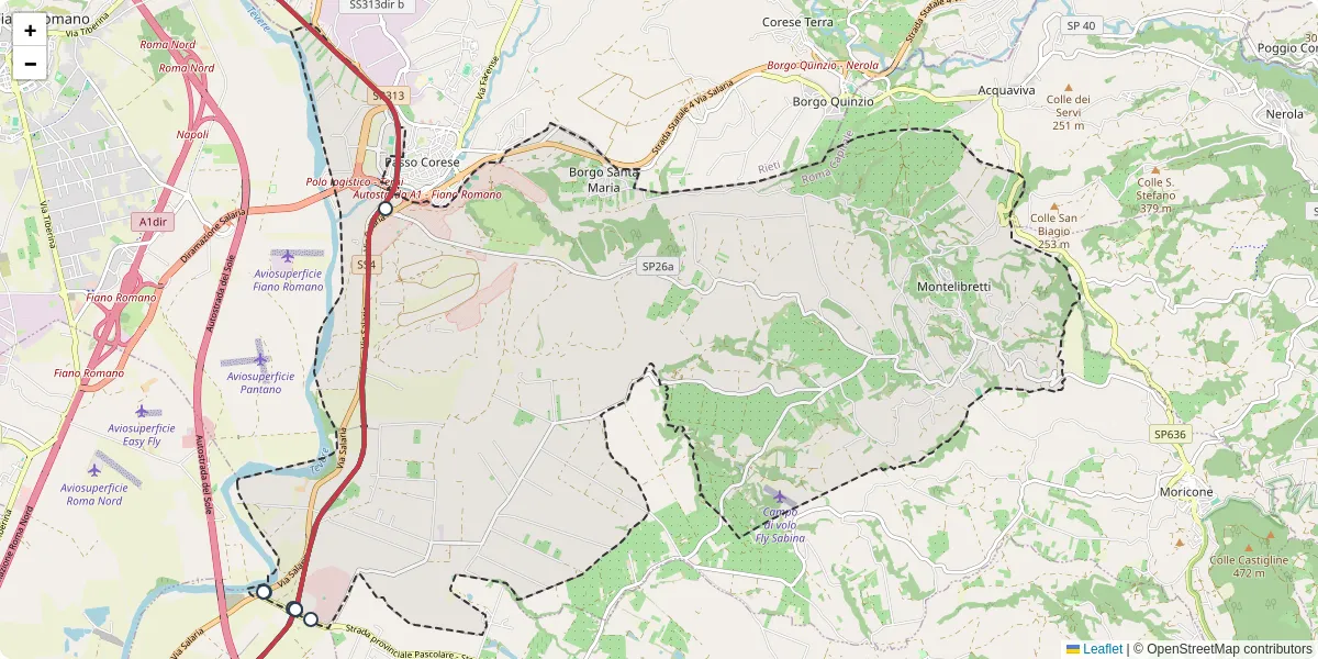 Mappa dettagliata del trasporto pubblico a Montelibretti con linee autobus, tram e collegamenti
