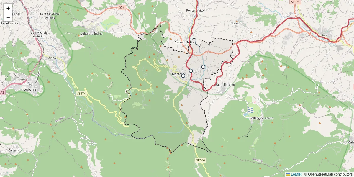 Mappa dettagliata del trasporto pubblico a Montella con linee autobus, tram e collegamenti