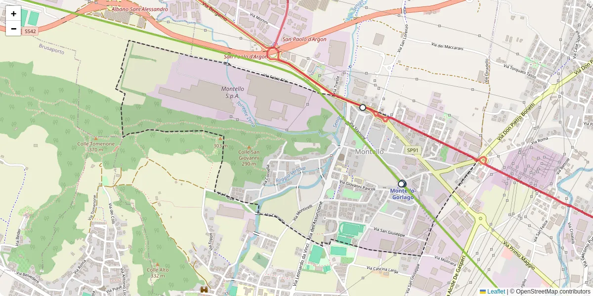 Mappa dettagliata del trasporto pubblico a Montello con linee autobus, tram e collegamenti