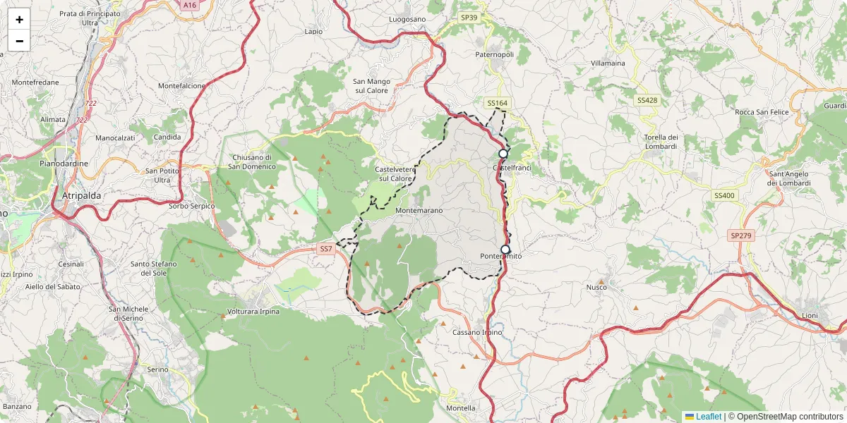 Mappa dettagliata del trasporto pubblico a Montemarano con linee autobus, tram e collegamenti