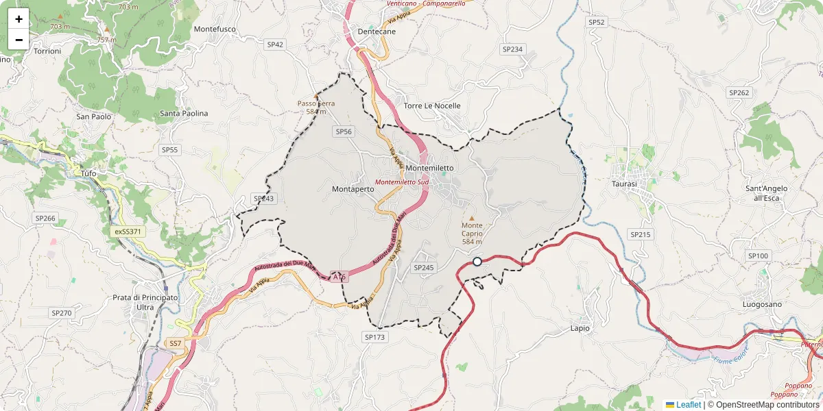Mappa dettagliata del trasporto pubblico a Montemiletto con linee autobus, tram e collegamenti