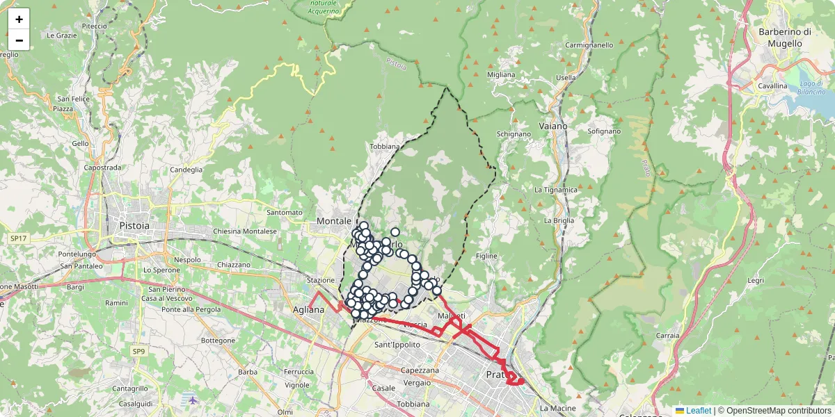Mappa dettagliata del trasporto pubblico a Montemurlo con linee autobus, tram e collegamenti