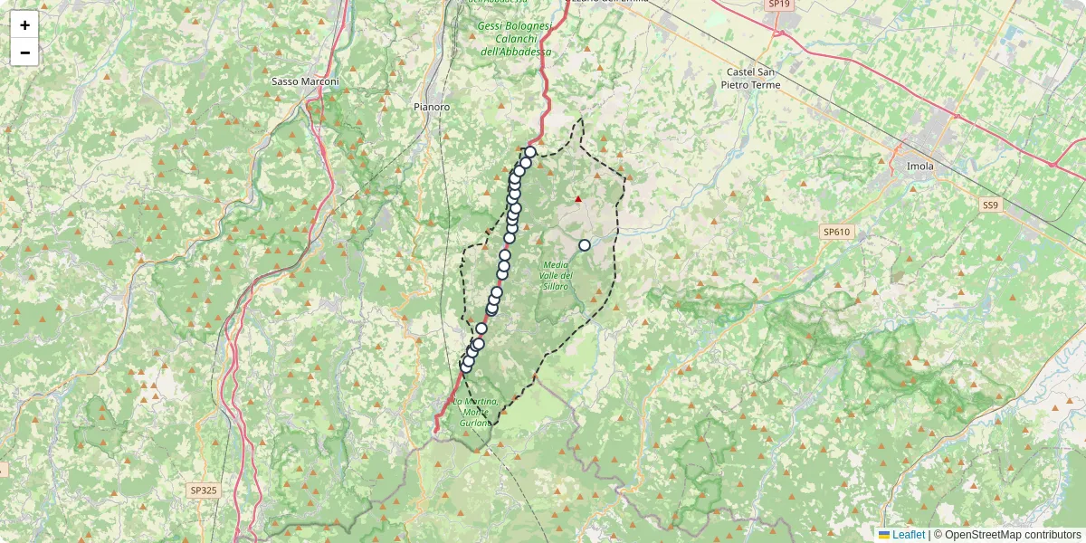 Mappa dettagliata del trasporto pubblico a Monterenzio con linee autobus, tram e collegamenti