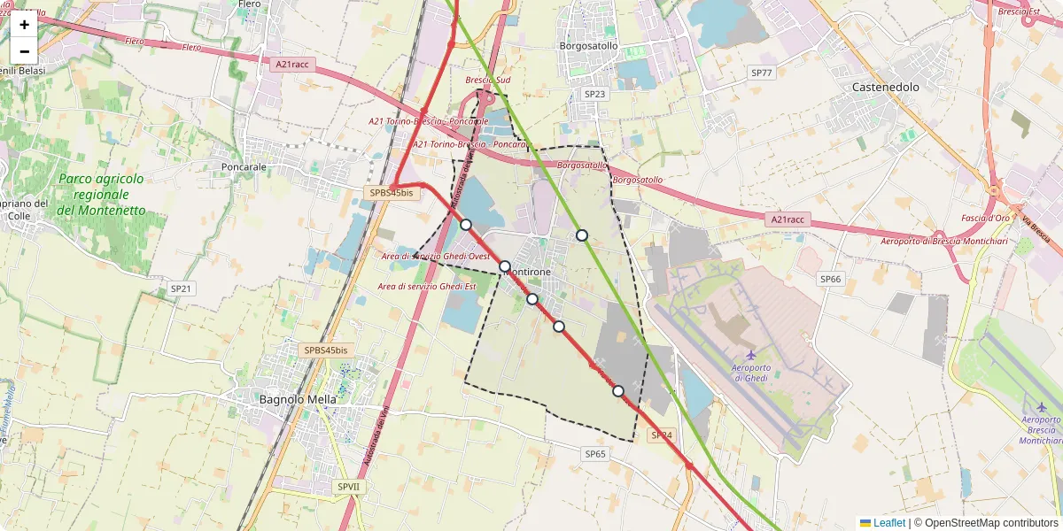 Mappa dettagliata del trasporto pubblico a Montirone con linee autobus, tram e collegamenti