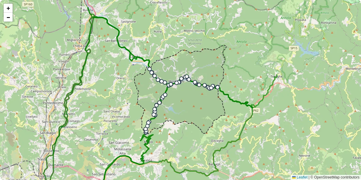 Mappa dettagliata del trasporto pubblico a Montoggio con linee autobus, tram e collegamenti