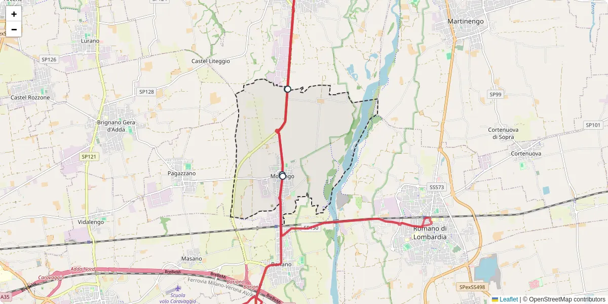Mappa dettagliata del trasporto pubblico a Morengo con linee autobus, tram e collegamenti