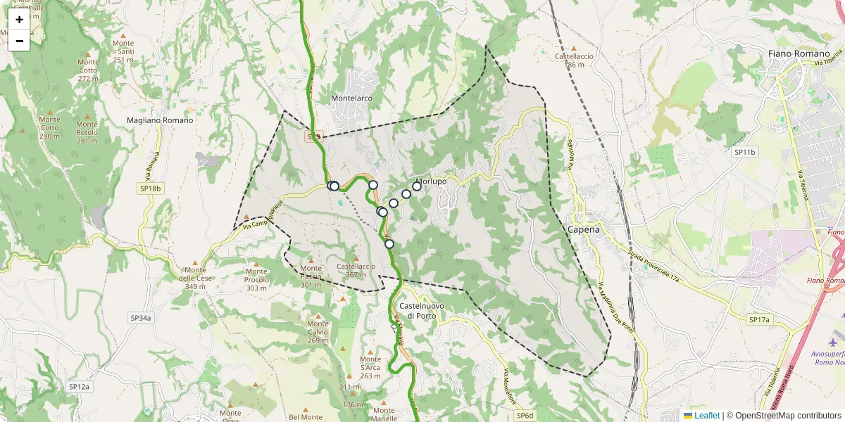 Mappa dettagliata del trasporto pubblico a Morlupo con linee autobus, tram e collegamenti
