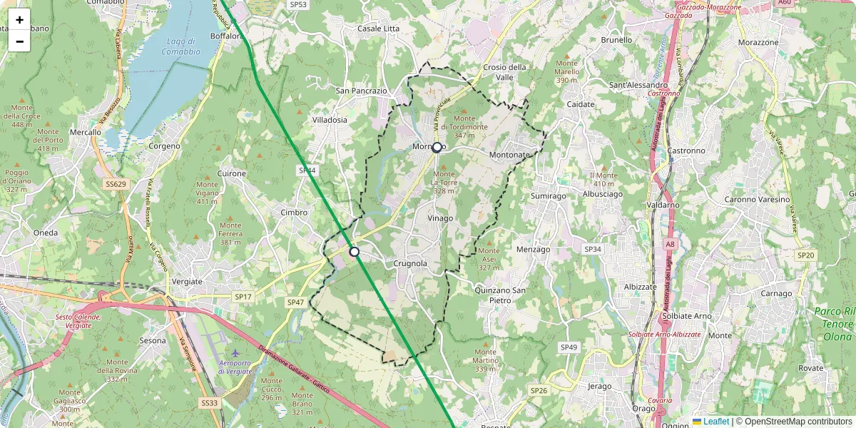 Mappa dettagliata del trasporto pubblico a Mornago con linee autobus, tram e collegamenti