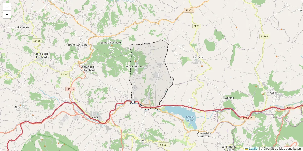 Mappa dettagliata del trasporto pubblico a Morra De Sanctis con linee autobus, tram e collegamenti