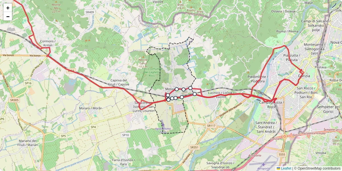 Mappa dettagliata del trasporto pubblico a Mossa / Mosse con linee autobus, tram e collegamenti
