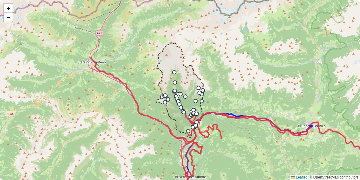 Mappa dettagliata del trasporto pubblico a Mühlbach - Rio di Pusteria con linee autobus, tram e collegamenti