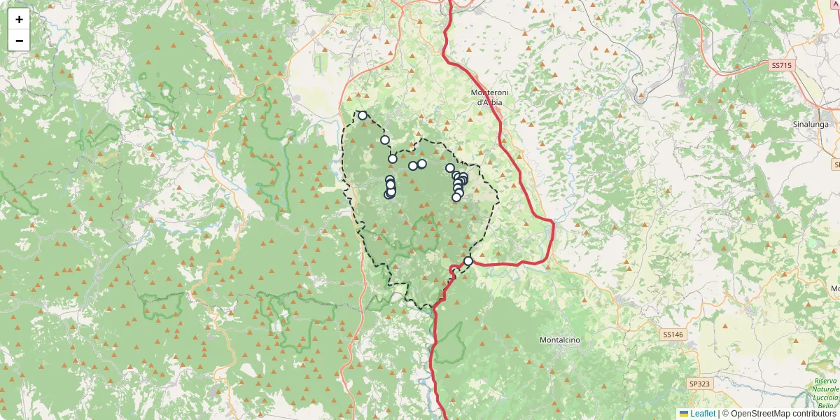 Mappa dettagliata del trasporto pubblico a Murlo con linee autobus, tram e collegamenti